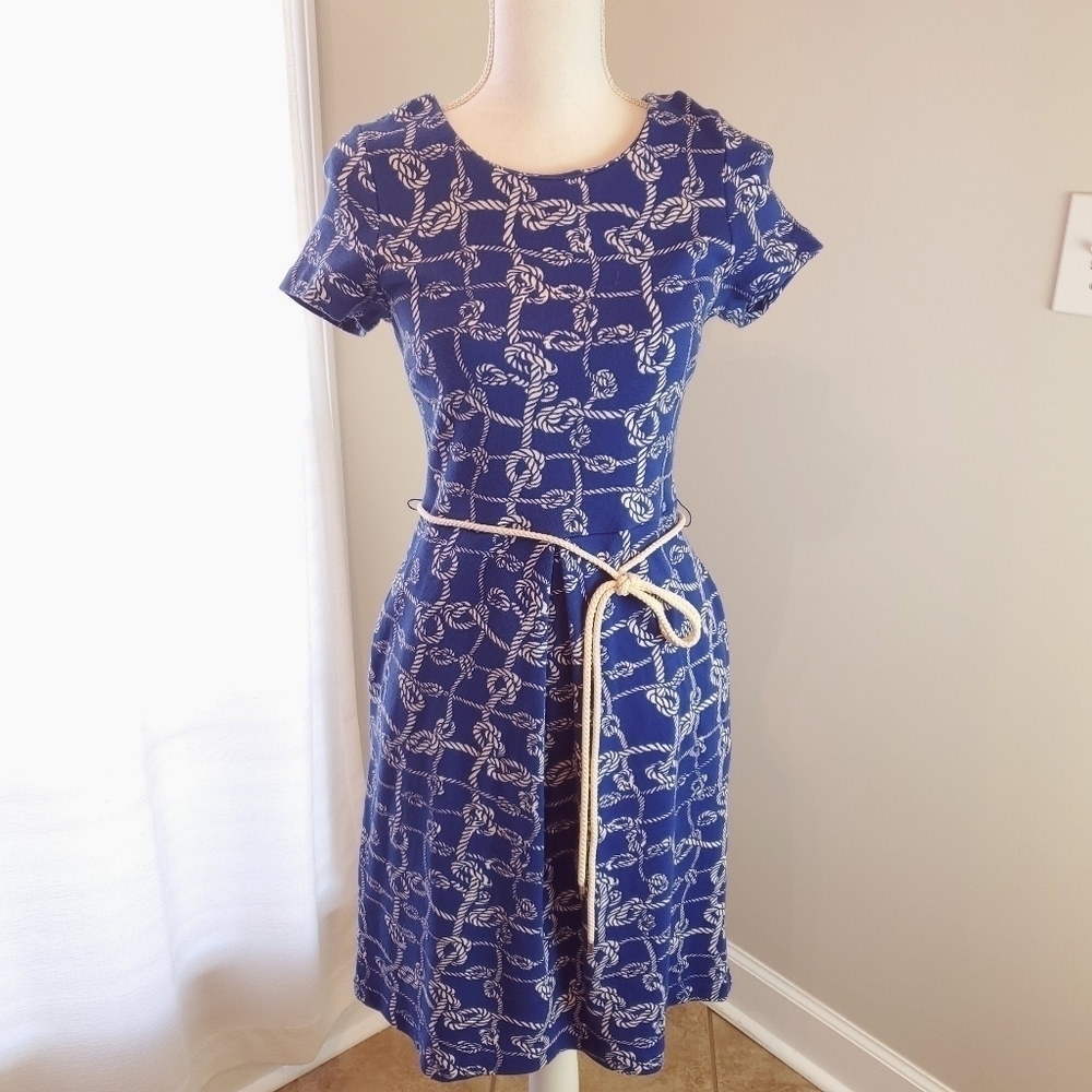 Talbots Medium Petites Nautical Rope Dress Blue‎ Short sleeve Back zip